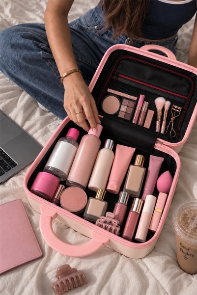 YOYOSO 30*24*16 Valiză cosmetică cu design detaliat, roz
