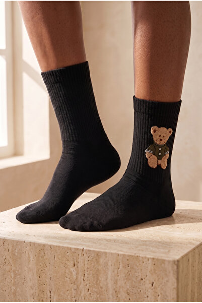 BONY SOCKS Чорни чорапи с теди мотив