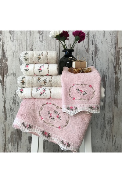 MARİBOR (Set of 6) Premium 3D Embroidered Bamboo Special Boxed 50X90Cm. Çeyiz...