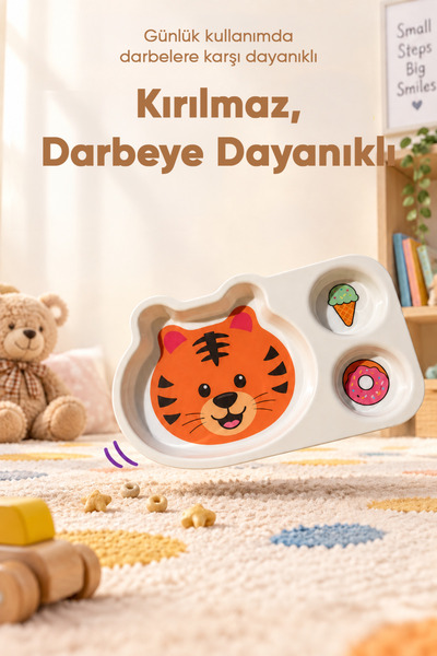 Wumboo 3-Compartment Animal Patterned Melamine Children's Plate - Extra Durable Bpa Free Nutrition Plate - Kaplan