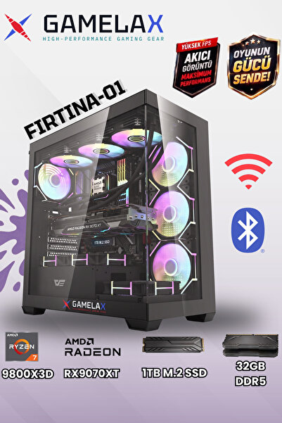 Gamelax FIRTINA-01 AMD Ryzen7 9800X3D RX9070XT 16GB 32GB DDR5 Ram 1TB M.2 SSD...