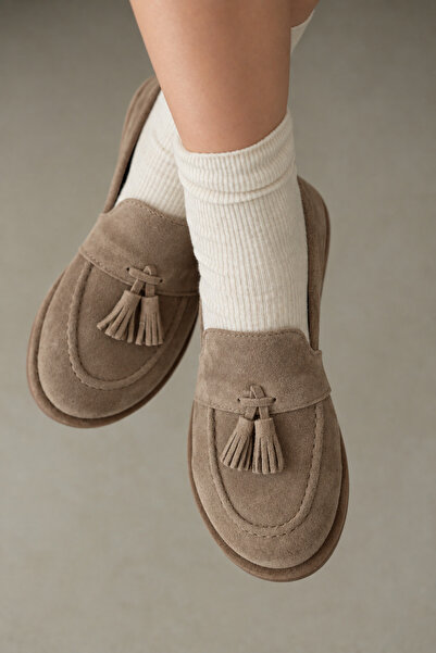 selin shoes Γυναικείο Loafer με φούντες από γνήσιο δέρμα Belluno - MINK SUEDE