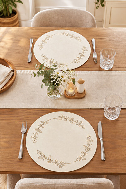 DEKOMOD 2 Pieces Decorative Leather American Service Placemat Round 38X38 Eas...