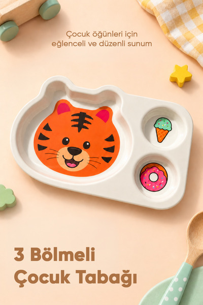 Wumboo 3-Compartment Animal Patterned Melamine Children's Plate - Extra Durab...