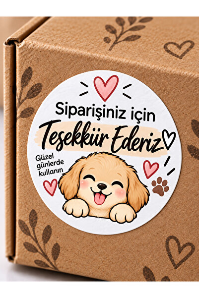 Siparişiniz İçin Teşekkür Ederiz Sticker - Etiket 4 cm 48 Adet Köpek Desenli Yuvarlak Paketleme Etiketi