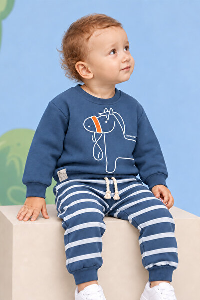 Rocha Baby Rocha Baby Boy Indigo Set of 2 with Horse Figure - Striped Pants m...