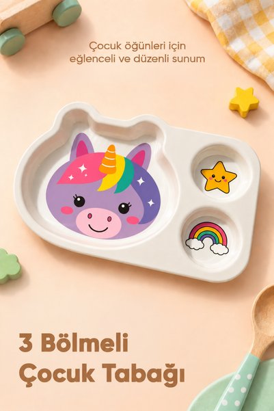 Wumboo 3 Bölmeli Hayvan Desenli Melamin Çocuk Tabağı-Ekstra Dayanıklı BPA Fre...