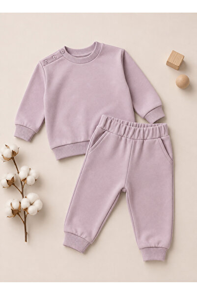 Solemini Kız Bebek 2'li Basic Takım Düz Sweatshirt, Eşofman Altı