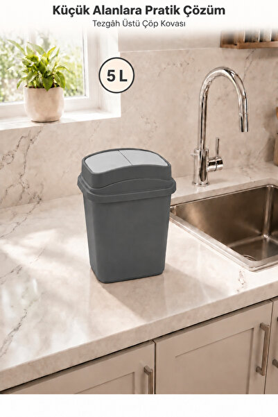 Hagen 5 Litre Sallanır Kapaklı Çöp Kovası Beyaz Mutfak, Banyo ve Ofis İçin Ko...