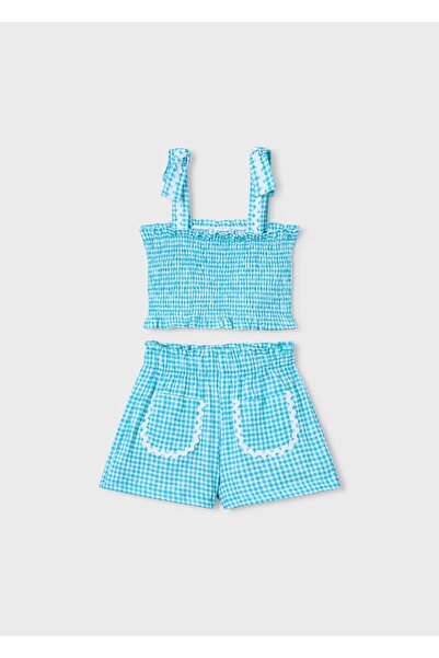 MAYORAL Girl's Honeycomb Patterned Suspender Pocket Detailed 2-Piece Shorts S...