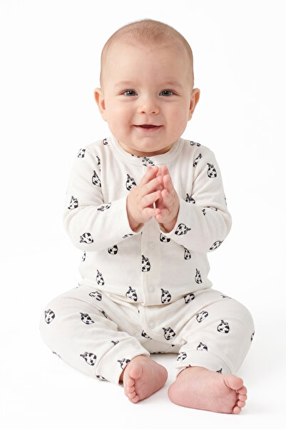 bebegen Baby Boy Ecru Black Milk Bottle Printed Snap-On Jumpsuit 0-3 Months