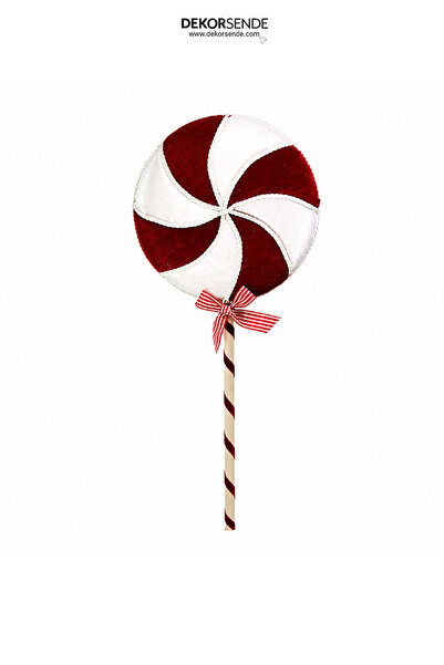Dekorsende Christmas Ornament Velvet Stick Round Lollipop Candy Red White 60 cm