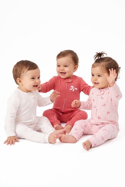 bebegen Baby Girl White Fuchsia Pink Bow 3-Piece Romper Set