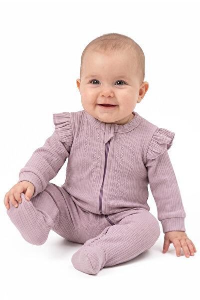 bebegen Baby Girl Lilac Zippered Ruffle Romper 0-3 Months