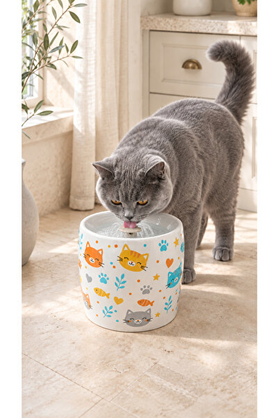 Pawicci Kedi Köpek Porselen Su Pınari Otomatik Filtreli Pompa Seramik 1,3 L L...