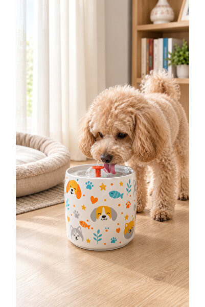 Pawicci Kedi Köpek Porselen Su Pınari Otomatik Filtreli Pompa Seramik 1,3 L L...