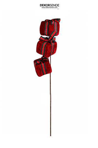 Dekorsende Christmas Ornament Velvet 3-Piece Gift Package Branch Red 59 cm