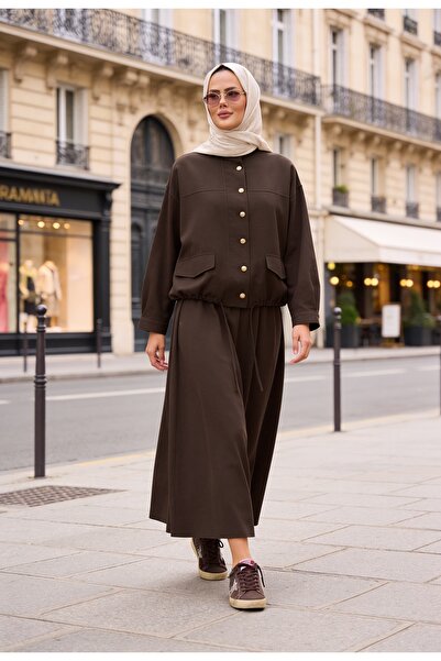 Aselim Hijap Moda Buttoned Gold Tensel Set - Islamic Clothing Set with Skirt ...