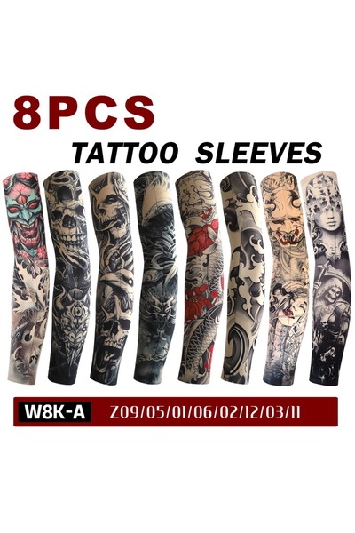 Choice 8pcs - ColorBlack 8PCS Fake Temporary Full Arm Tattoo Sleeves UV Prote...