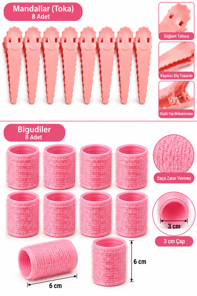 Gold Beauty EP-110 Pensli Pembe Saç Bigudisi 8’lı Set – Saç Şekillendirici Bi...