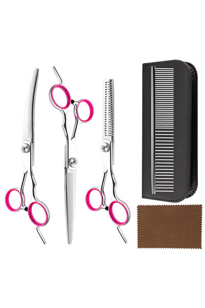 Choice Pink 1 Set Stainless Steel Pet Grooming Scissors Set Professional Curv...