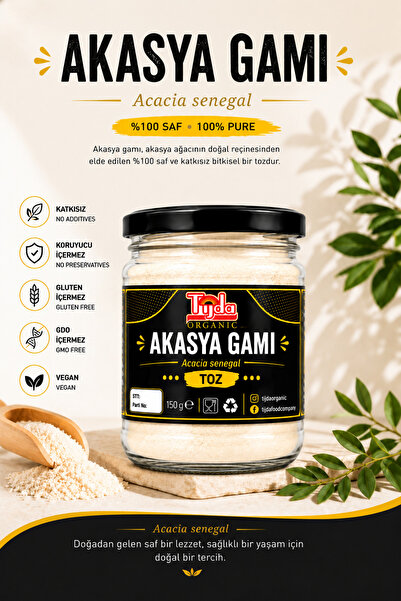 TİJDA Akasya Gamı/Arabic Gum/ Prbyt.Toz Arap Zamkı 150 gr Lif Kaynağı Saf İçerik Acacia Senegal