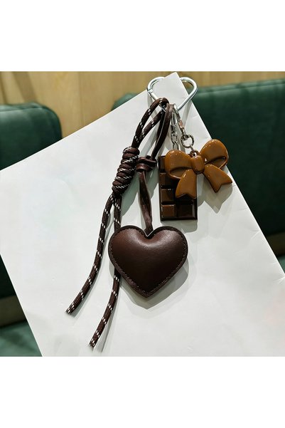 Choice coffee INS Style Kawaii Korea Trendy Heart Leather Keychain Bag Packag...