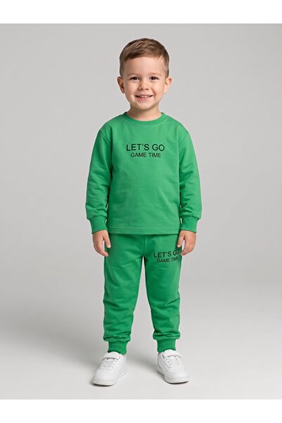 MOONBUN Unisex Çocuk %100 Pamuklu Rahat Kalıp Baskılı 2'li Eşofman Takımı
