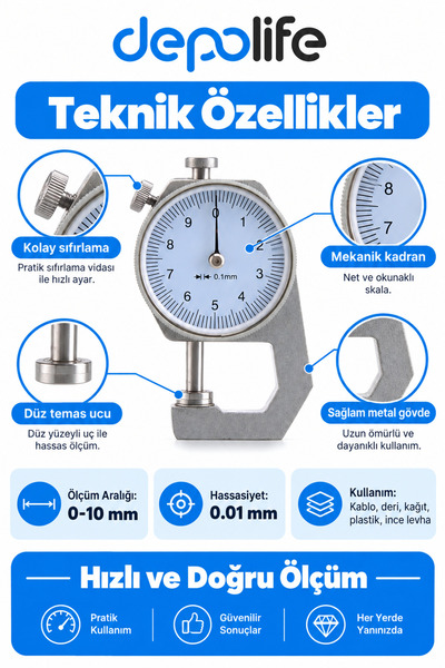 Depolife Mechanical Micrometer Thickness Gauge Precision measuring caliper 0-10 mm 0.01 mm measuring