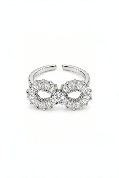JewelsofHope Women's Silver Color Zircon Stone Adjustable Steel Ring with Inf...