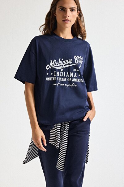 DeFacto 100% Cotton Oversize Crew Neck Printed Short Sleeve T-Shirt I3300Ax26Au