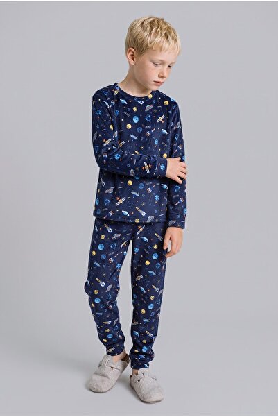DeFacto Space Printed Long Sleeve Top Elastic Leg 2-Piece Pajama Set for Boys...