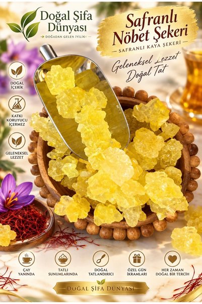 DogalSifaDünyası Safranlı Nöbet Şekeri 100 gr Isıl İşlem Görmemiş Kristal%100...