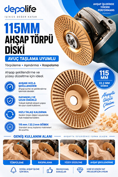 Depolife 115mm Ahşap Törpü diski avuç taşlama uyumlu törpüleme aşındırma rasp...
