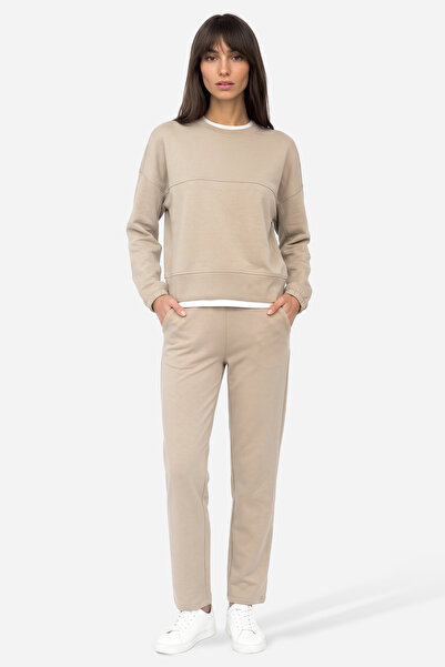 Mudo Women's Beige Straight Fit Modal Blend Pants