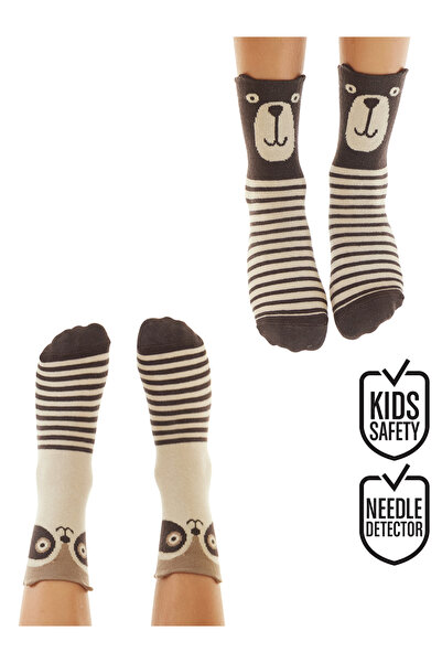 Denokids Ayı ve Rakun Erkek Çocuk 2'li Soket Çorap Takım