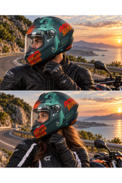 AXXIS Draken S Simian B4 / Mat Mavi Turuncu Full Face Motosiklet Kaskı - İnte...