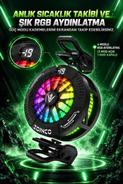 ZOİNCO ICE PRO LED Ekranlı Telefon ve Tablet Soğutucu | -19°C Etkili Soğutma | 3 Mod | RGB Işık