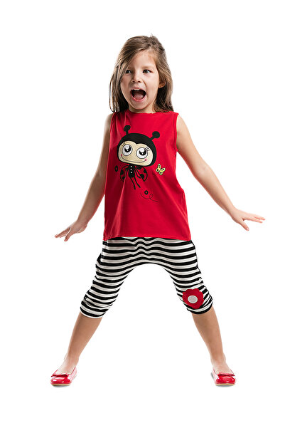 Denokids Red Ladybug Striped Girls' Summer T-Shirt Capri Shorts Set