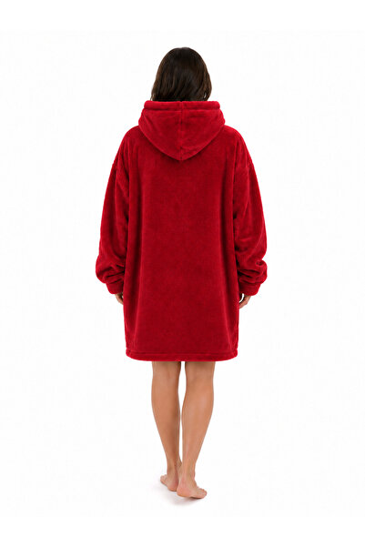 Mulberry Wellsoft Kapşonlu Giyilebilir Tv Battaniyesi Unisex Over Size - Kırmızı