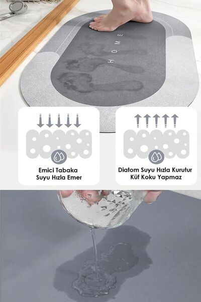 AYGÖREN HOME Magic Water Absorbent Bath Mat Ablution Mat with Non-Slip Base 3.5 Mm 40x60