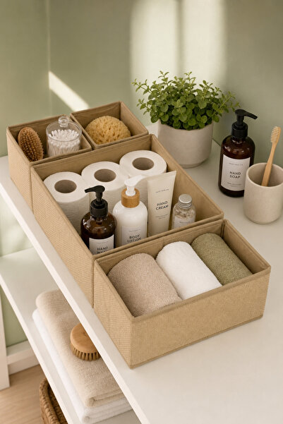 Evmarketi Jute Fabric 4-Piece Organizer for Closet Drawer, Jewelry, Cosmetics...