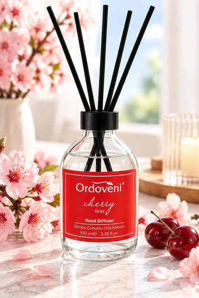 OrdoVeni Kiraz Çiçeği Kokulu Bambu Çubuklu Oda Kokusu 100 ML | Yoğun ve Kalıc...