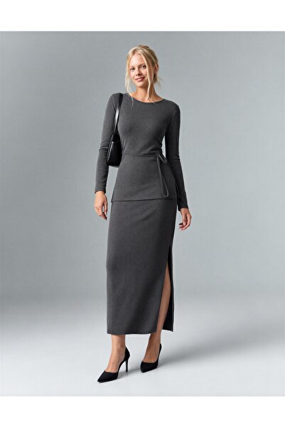 CrepTekstil Crep Women's Skirted Two-Piece Set Soft Interlock Fabric Belted L...