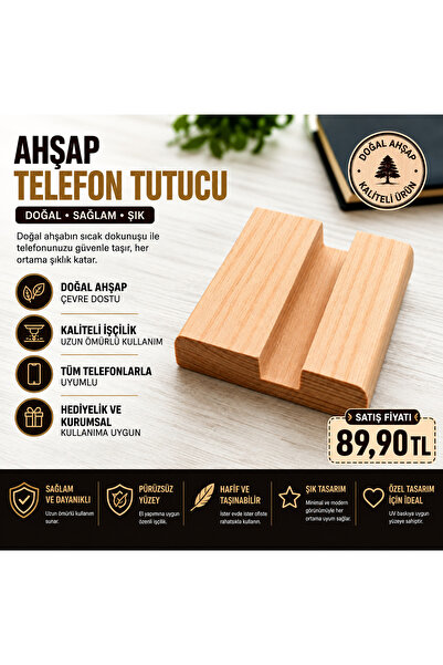 Genel Markalar Ahşap Telefon Tutucu Stand – Masaüstü Telefon Standı – UV Bask...