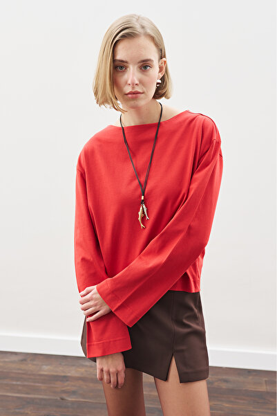 Manuka Boat Neck Long Sleeve T-Shirt Red