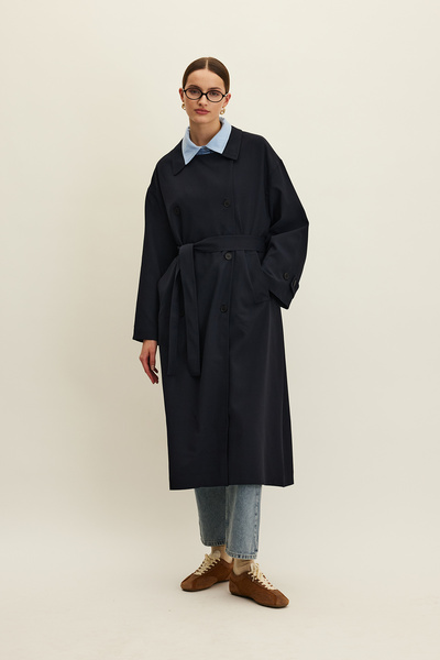 Manuka Nicola Kruvaze Trench Coat Navy Blue