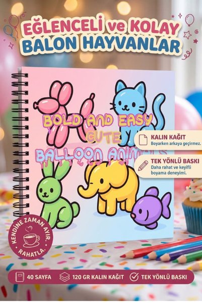 Pink Swan Craft كتاب تلوين كبير الحجم بتصميم حيوانات البالون اللطيفة، مقاس 20...