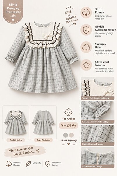 tinymini.co NOYNOY BABY KIZ BEBEK FIRFIRLI UZUN KOL ELBİSE