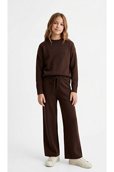 ADA YILDIZ KİDS Knitwear Set for Girls, Bottom and Top, Dark Brown, 6/14 Years